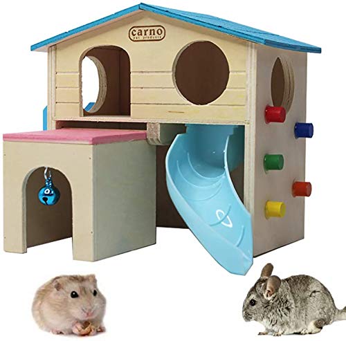 PINVNBY Hamsterhaus aus Holz, Kleintierversteck Kletterleiter, Rutsche, Hütte, Spielspielzeug für Streifenhörnchen, Maus, Ratte, Igel (blau) von PINVNBY