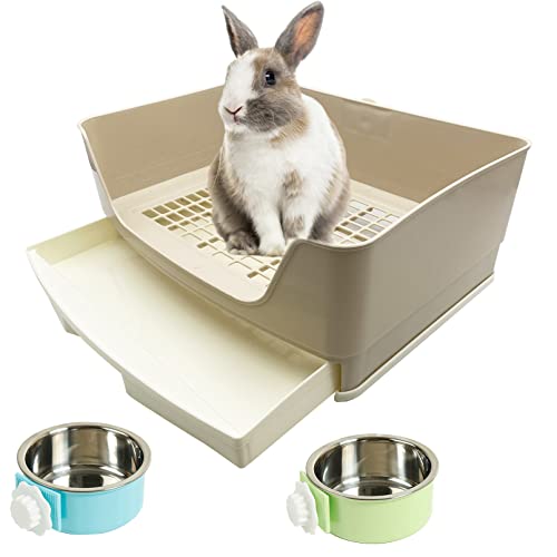 PINVNBY Kaninchen-Eck-Katzentoilette mit Schublade für Käfig, Kleintiere, Katzentoilette, hängende Haustierfutternäpfe, Käfig, Töpfchentrainer, Haustiertoilette für Kaninchen, Chinchilla, Frettchen von PINVNBY