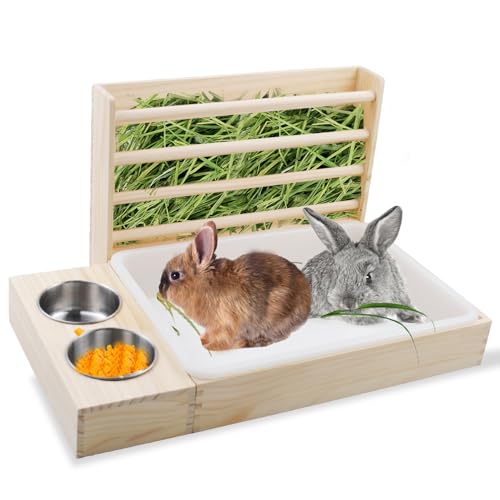 PINVNBY Kaninchen-Heu-Futterstation mit Katzentoilette, 3-in-1 Kaninchen-Futterstation für Meerschweinchen, Katzenklo für Kleintiere, Heuhalter mit Toilette und 2 Näpfen, Combo für Kaninchen PINVNBY Kaninchen-Heu-Futterstation mit Katzentoilette, 3-in-1 Kaninchen-Futterstation für Meerschweinchen, Katzenklo für Kleintiere, Heuhalter mit Toilette und 2 Näpfen, Combo für Kaninchen von PINVNBY
