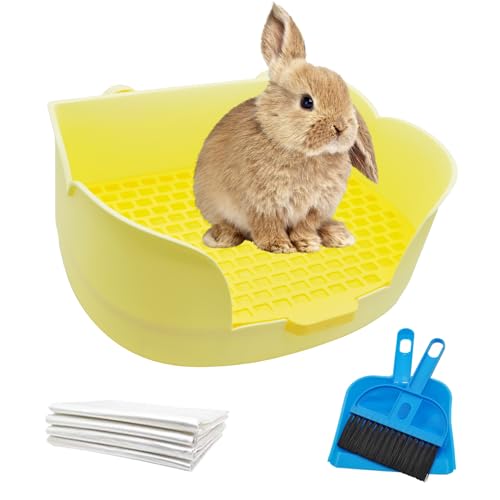 PINVNBY Kaninchenkäfig-Klo aus Kunststoff, abnehmbare Kaninchentoilette, Eck-Töpfchentraining, Bettkästen mit Gitter für Meerschweinchen, Chinchilla, Igel, Frettchen (gelb) von PINVNBY