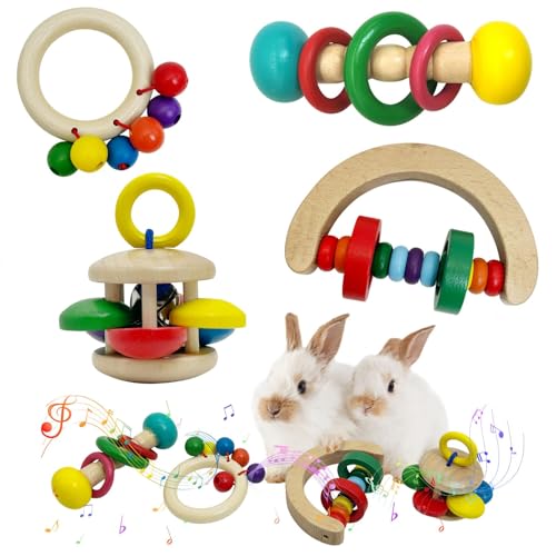 PINVNBY Kaninchenspielzeug aus Holz, interaktives Kaninchenspielzeug, mehrfarbig, für drinnen und draußen, zum Zähneknirschen, Spielzeug für Chinchillas, Hamster, Ratten und andere Kleintiere, 4 Stück PINVNBY Kaninchenspielzeug aus Holz, interaktives Kaninchenspielzeug, mehrfarbig, für drinnen und draußen, zum Zähneknirschen, Spielzeug für Chinchillas, Hamster, Ratten und andere Kleintiere, 4 Stück von PINVNBY