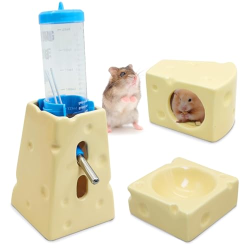 PINVNBY Keramik-Hamsterversteck für Hamster, Futternapf und Wasserflasche mit Ständer, Keramik, Käse, Hamsterkäfig, Zubehör für Campbell-Rennmäuse, Zwerge zum Essen, Trinken und Spielen im Lebensraum PINVNBY Keramik-Hamsterversteck für Hamster, Futternapf und Wasserflasche mit Ständer, Keramik, Käse, Hamsterkäfig, Zubehör für Campbell-Rennmäuse, Zwerge zum Essen, Trinken und Spielen im Lebensraum von PINVNBY