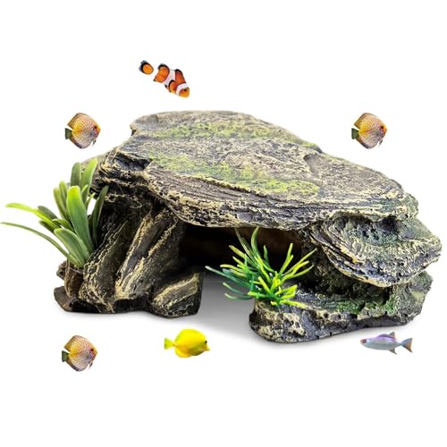 PINVNBY Kleine Aquarium-Dekorationen (Größe:5,5 x 2,9 x 2,9 Zoll), Harz-Felsen Aquarium Dekorationen Fischhöhle oder Reptilien verstecken zum Ausruhen spielen Rasse, geeignet für kleine Betta Humid von PINVNBY
