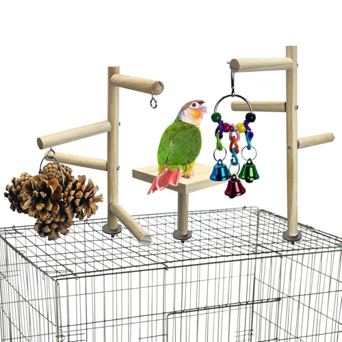 PINVNBY Kleiner Vogelspielplatz aus Holz für die Oberseite des Käfigs, Papageienständer, Sitzstange, Vögel, Fitnessstudio mit hängendem Kauspielzeug, Vogelkäfig-Zubehör für Sittiche, Sittiche, PINVNBY Kleiner Vogelspielplatz aus Holz für die Oberseite des Käfigs, Papageienständer, Sitzstange, Vögel, Fitnessstudio mit hängendem Kauspielzeug, Vogelkäfig-Zubehör für Sittiche, Sittiche, von PINVNBY