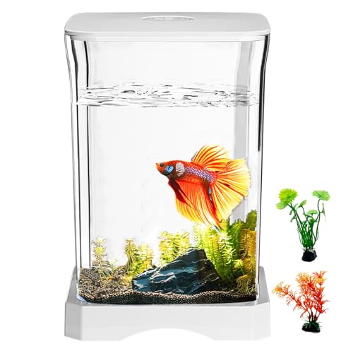 PINVNBY Kleines Aquarium-Starter-Set aus Acryl, mit 2 Kunststoff-Wasserpflanzen, Betta-Fischbecken für Garnelen, Guppy, Quallen, Goldfisch, Beta, Raumdekoration, Desktop von PINVNBY