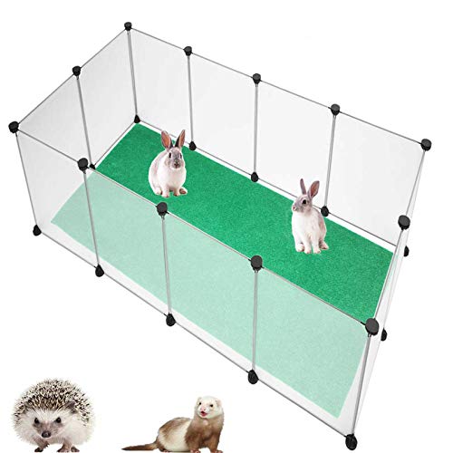 PINVNBY Kleintier-Laufstall, tragbar, aus Kunstharz, mit Teppichmatte, für Welpen, Kätzchen, Kaninchen, Meerschweinchen, Hamster, Igel (12 Paneele) von PINVNBY
