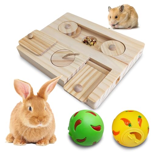 PINVNBY Meerschweinchen-Futterstation für Hamster, interaktive Anreicherung, Holzpuzzle-Futterspender mit Kaninchenfutter, Leckerli-Ball für Chinchillas, Hasen, kleine Haustiere, natürliches Kauen PINVNBY Meerschweinchen-Futterstation für Hamster, interaktive Anreicherung, Holzpuzzle-Futterspender mit Kaninchenfutter, Leckerli-Ball für Chinchillas, Hasen, kleine Haustiere, natürliches Kauen von PINVNBY