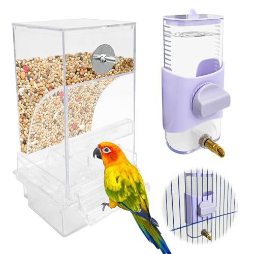 PINVNBY No Mess Vogelfutterstation & Wasserspender Set Automatischer Papageien-Futterspender Transparent Lebensmittelbehälter Trinker Sittich Käfig Zubehör für Nymphensittiche Wellensittiche Lovebird von PINVNBY