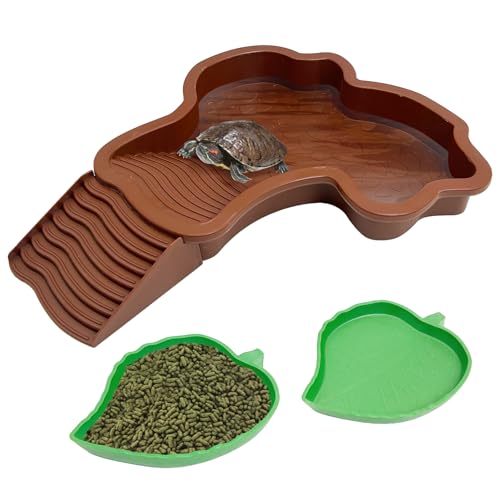 PINVNBY Schildkröten-Futterschale mit Rampe und Sonnenplattform, Blattschildkröte, Wassernapf, Reptilien-Wasserschale, Schildkröte, Reptilien-Pool für Amphibien, Rot, 3 Stück PINVNBY Schildkröten-Futterschale mit Rampe und Sonnenplattform, Blattschildkröte, Wassernapf, Reptilien-Wasserschale, Schildkröte, Reptilien-Pool für Amphibien, Rot, 3 Stück von PINVNBY
