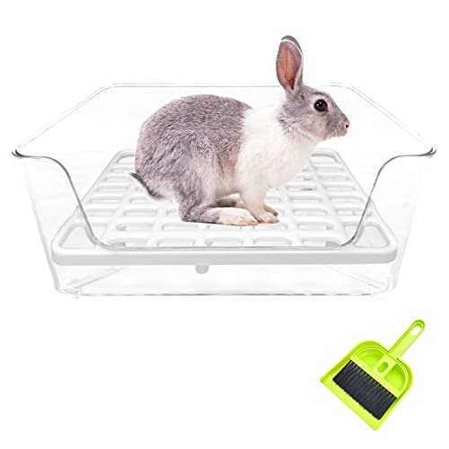 PINVNBY Transparente Kaninchenkatzentoilette mit Hasen-Eckklo für kleine Haustierklo Käfig Töpfchentrainer Haustier-WC mit Reinigungswerkzeugen für Meerschweinchen, Chinchilla-Frettchen, Weiß von PINVNBY
