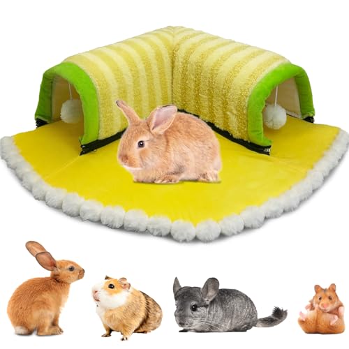PINVNBY Tunnelbett für Meerschweinchen, waschbar und abnehmbar, gemütliches Kleintier-Tunnelspielzeug, Meerschweinchen-Zubehör für Hamster, Igel, Chinchilla, Frettchen (Gelb) von PINVNBY