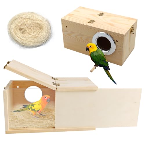 PINVNBY Vogel-Nistkasten aus Holz mit transparentem Sichtfenster, Sittichnest, Brutkasten mit abnehmbarem Brett, Acryl, Nymphensittichhaus für Wellensittiche, Lovebird, Sittiche, Papageien (L) von PINVNBY