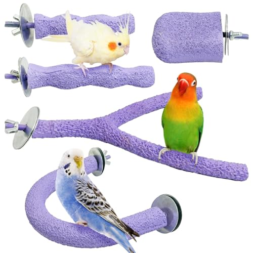 PINVNBY Vogelsitzstange, Kunstharz, Vogelschnabel-Schleifstein, Papageienkäfig, Sitzstange, Ständer, Plattform, Fußkrallen, Trimmer, Kauspielzeug, Vogelkäfig-Zubehör für Wellensittiche von PINVNBY