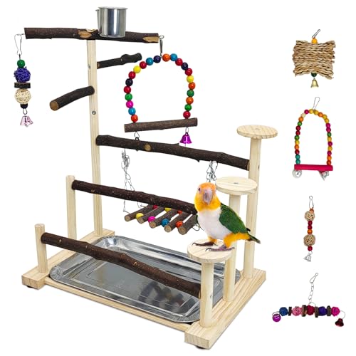 PINVNBY Vogelspielplatz, 9 Stück, für Papageien, Sitzstangen, Spielstudio, Nymphensittiche, Holz, Vogelkäfig-Zubehör, Laufstall mit Futterbecher, Hängeschaukelspielzeug für Sittiche, Sittiche PINVNBY Vogelspielplatz, 9 Stück, für Papageien, Sitzstangen, Spielstudio, Nymphensittiche, Holz, Vogelkäfig-Zubehör, Laufstall mit Futterbecher, Hängeschaukelspielzeug für Sittiche, Sittiche von PINVNBY
