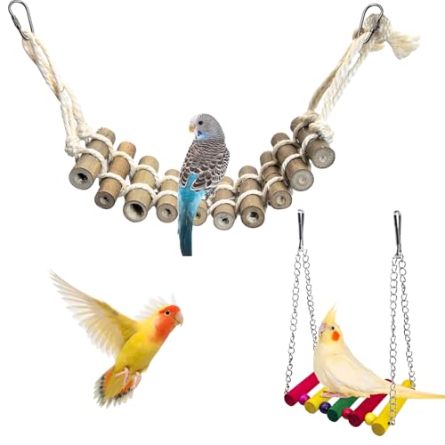 PINVNBY Vogelspielzeug, Bambus-Vogel-Seilleiter mit buntem Vogelschaukel aus Holz, Spielzeug für Käfig, Sittiche, Käfigzubehör für kleine und mittelgroße Vögel, Wellensittiche, Nymphensittiche von PINVNBY