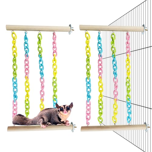 PINVNBY Zuckergleiter, Kletterspielzeug, natürliches Holz, Zuckergleiter, Käfigzubehör mit bunten Kunststoffketten, hängende Rattenanreicherung, Spielzeug ohne zu schwanken, für Hamster und Papageien PINVNBY Zuckergleiter, Kletterspielzeug, natürliches Holz, Zuckergleiter, Käfigzubehör mit bunten Kunststoffketten, hängende Rattenanreicherung, Spielzeug ohne zu schwanken, für Hamster und Papageien von PINVNBY