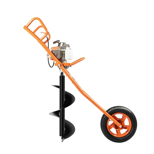 PINYELIN 2 Takt Benzin Erdlochbohrer, 63CC 2.2kW Erdbohrer Benzin Einrad-Design Erdlochbohrer, Bodenbohrer Set für Grubengräber von PINYELIN