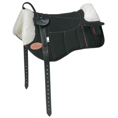 PIONEER Reitsattel aus Baumwolle und Wolle für Natural Horsemanship, Made in Italy mit Wattepolsterung, Bareback 58x46cm mit Neoprengurt - Schwarz von PIONEER