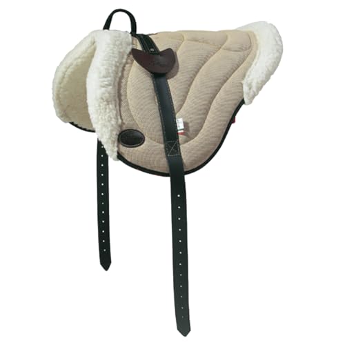 PIONEER Reitsattel aus Baumwolle und geformter Wolle für natürliches Reiten, Englischer Sattel Made in Italy mit Wattierung aus Watte, Bareback 55x45cm mit Neopren-Gurt - Beige von PIONEER