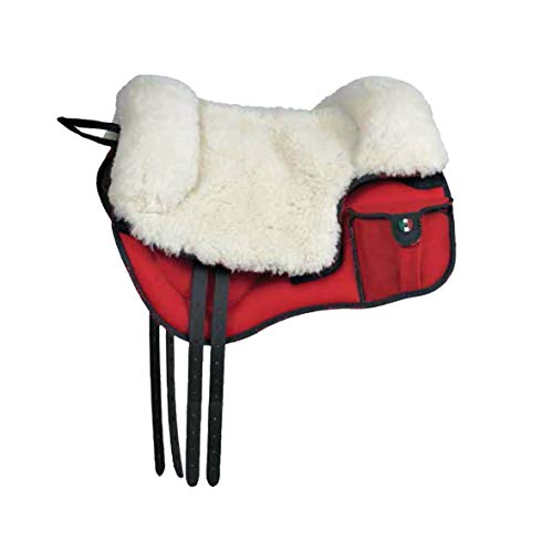 PIONEER Reitsattel aus widerstandsfähigem und atmungsaktivem Air Mesh für Natural Horsemanship, Made in Italy mit Woll-Sattelsitz, Bareback 60x45cm mit Neoprengurt - Rot von PIONEER