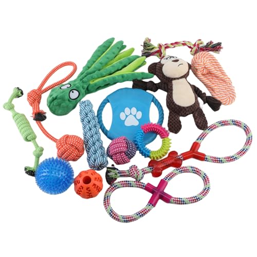 PIOZIO Welpenspielzeug für kleine Hunde – langlebiges Kauspielzeug für Hunde mit quietschendem Plüschspielzeug-Set, Seilspielzeug und Ball, Zahnspielzeug für Welpen, kleine und mittelgroße Rassen, 14 von PIOZIO