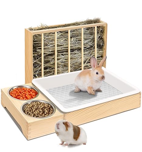 PIPIONE 3-in-1 Kaninchen-Heu-Futterstation mit Katzentoilette, leicht zu reinigender Heu-Futterspender für Meerschweinchen, Kaninchen, Hamster, Chinchillas, Zwergkaninchen von PIPIONE