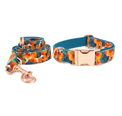 Hundeleine Klassische Bedrucktes Roségold-Haustierhalsband-Leine-Set, bequemes Halskettenhalsband, Heimtierbedarf, weiches Hundehalsband Führleine für Hunde (Color : Blue, Size : 42-48cm) von PIPONS
