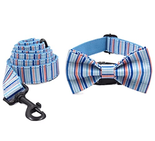 Hundeleine Klassische Gestreiftes Polyester-Haustier-Hundehalsband-Leine-Set Heimtierbedarf Kein Zugausbruchsicheres Haustier-Halsband-Leine-Set Führleine für Hunde (Color : Blue, Size : 31-41cm) von PIPONS