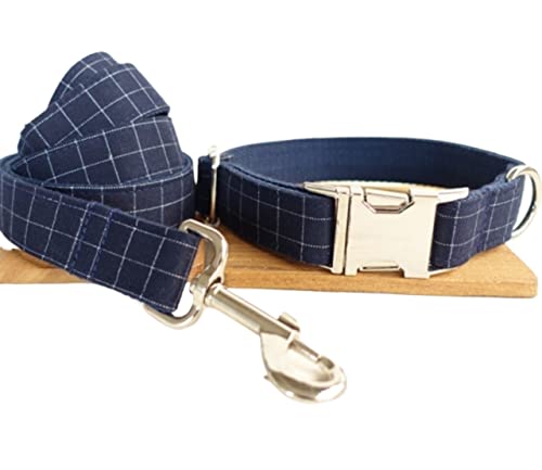 Hundeleine Klassische Kariertes Muster Haustier Hundehalsband Leine Bequemes Halskettenhalsband Heimtierbedarf Weiches Hundehalsband Führleine für Hunde (Color : Blue, Size : 42-48cm) von PIPONS