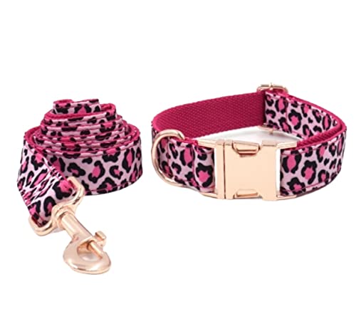 Hundeleine Klassische Rosafarbener Leopardendruck, Hundehalsband, Leine, Bequemes Halskettenhalsband, Heimtierbedarf, Weiches Hundehalsband Führleine für Hunde (Color : Rosa, Size : 49-55cm) von PIPONS