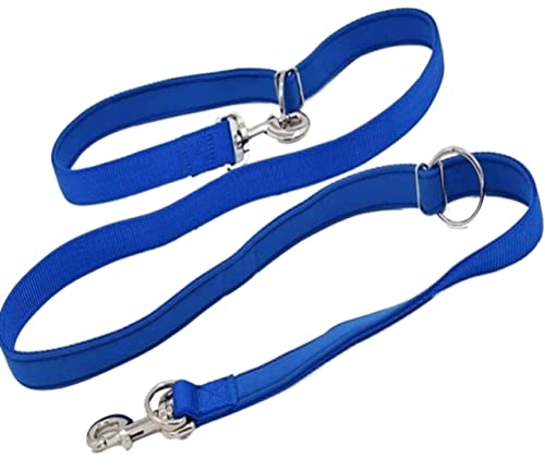 Hundeleine Klassische Tauchtuch Gepolsterte Hundeleine Doppelkopf Zwei Hundeleinen P-Kettenhalsband Verstellbares Langes Kurzes Seil Hund Führleine für Hunde (Color : Blue, Size : 1.5 * 2m) von PIPONS