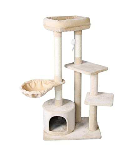 Katzenbaum Kratzbaum Katzen-Klettergerüst Massivholz-Sisal-Katzenstreu, Kratzbaum-Rahmenpfosten, Katzenregal, Geeignet for 1-3 Katzen Zum Spielen katzenkratzbaum ( Color : Beige , Size : 54*40*108cm ) von PIPONS