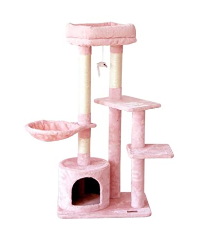 Katzenbaum Kratzbaum Katzen-Klettergerüst Massivholz-Sisal-Katzenstreu, Kratzbaum-Rahmenpfosten, Katzenregal, Geeignet for 1-3 Katzen Zum Spielen katzenkratzbaum ( Color : Pink , Size : 54*40*108cm ) von PIPONS