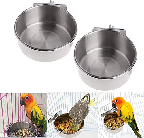 PIQIUQIU 2 Stücke Edelstahl Vogelnapf Futter Schüssel Futternapf, Fütterungsbecher zum Aufhängen Käfig-Futterstation für Samen für Vogel Papageien (10 cm) von PIQIUQIU