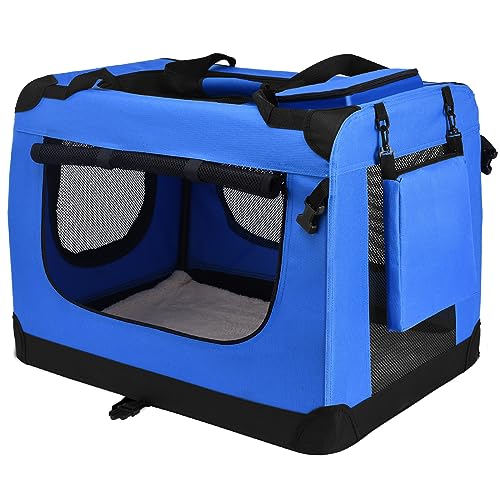 PISPETS Transportbox für Haustiere Hunde und Katzen, 80x58x58cm, Klappbarer Transporttasche - Träger und Käfig in einem (Blau) von PISPETS