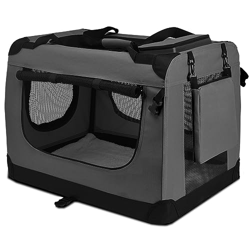 PISPETS Transportbox für Haustiere Hunde und Katzen, 80x58x58cm, Klappbarer Transporttasche - Träger und Käfig in einem (Anthrazitgrau) von PISPETS