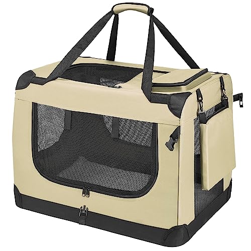 PISPETS Transporttasche für Haustiere Hunde und Katzen, M(60x42x44cm), Klappbar Transportbox - Träger und Käfig in einem (Beige) von PISPETS