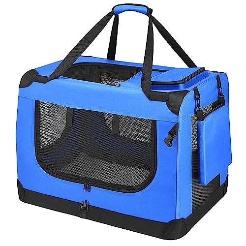 PISPETS Transporttasche für Haustiere Hunde und Katzen, L(70x52x50cm), Klappbar Transportbox - Träger und Käfig in einem (Blau) von PISPETS