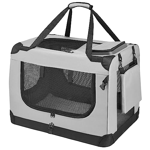 PISPETS Transporttasche für Haustiere Hunde und Katzen, XXL(91x61x65cm), Klappbar Transportbox - Träger und Käfig in einem (Hellgrau) von PISPETS
