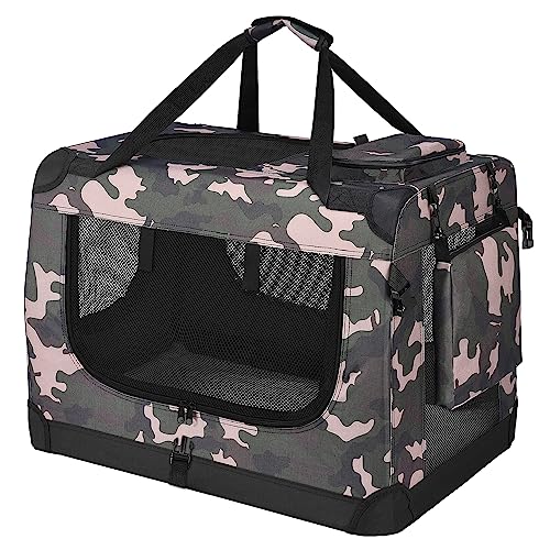 PISPETS Transporttasche für Haustiere Hunde und Katzen, L(70x52x50cm), Klappbar Transportbox - Träger und Käfig in einem (Tarnung) von PISPETS