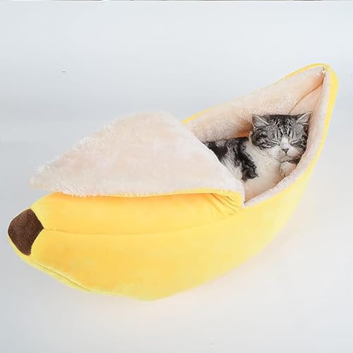 Bananen-Katzenbett für Welpen, Kätzchen, Schlafsofa, großes warmes Höhlenbett, Chihuahua-Teddy-Kuschelbett, tiefes Schlafbett, privates Bett, für Haustier von PIURUF