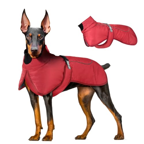 Hundejacke, warmer Hundemantel für kaltes Wetter, winddichte Haustierjacke mit Baumwollfutter für kleine, mittelgroße und große Hunde, verstellbarer hoher Kragen von PIURUF