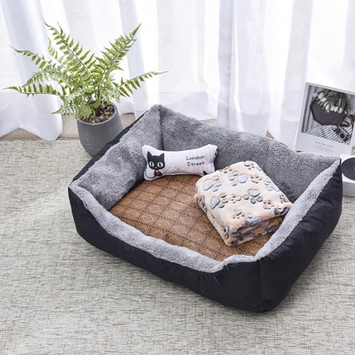 PIURUF Hochwertiges großes beruhigendes Hunde- und Katzenbett, Haustier-Sofa mit Matte und Spielzeug, Plüsch-Haustierbett für Welpen, Hundeausruhen, Schlafkissen, Matratze, rutschfestes Kätzchenbett von PIURUF