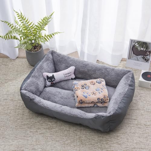 PIURUF Hochwertiges großes beruhigendes Hunde- und Katzenbett, Haustier-Sofa mit Matte und Spielzeug, Plüsch-Haustierbett für Welpen, Hundeausruhen, Schlafkissen, Matratze, rutschfestes Kätzchenbett von PIURUF