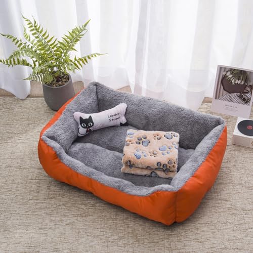 PIURUF Hochwertiges großes beruhigendes Hunde- und Katzenbett, Haustier-Sofa mit Matte und Spielzeug, Plüsch-Haustierbett für Welpen, Hundeausruhen, Schlafkissen, Matratze, rutschfestes Kätzchenbett von PIURUF