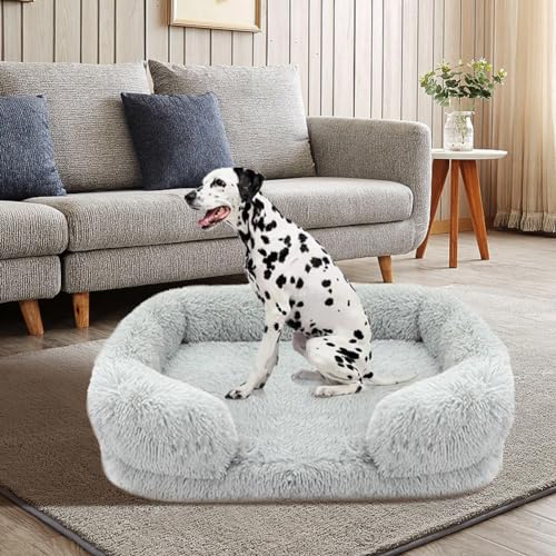 PIURUF Premium graues rechteckiges Welpenbett, große Katzenmatte, waschbares Hundebett, Katzenbett, flauschiges Plüsch-Haustierbett, Hundematte für Kisten und Couch, beruhigendes Kissen von PIURUF