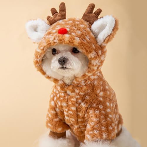 Weihnachtlicher Hundemantel für Katzen und Hunde, Fleece, dick, Plüsch, niedliches Rentier, Weihnachtskostüm mit D-Ring von PIURUF