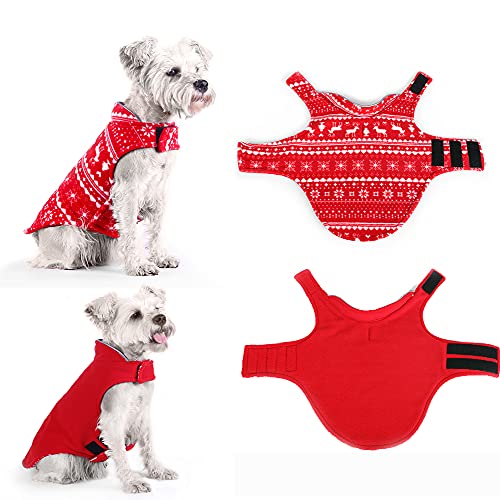 Wendbarer Hundemantel für den Winter, Plüsch, Haustierjacke, Weihnachts-Katzenkostüm, verstellbare Größe, für kleine, mittelgroße und große Hunde mit reflektierenden Streifen von PIURUF