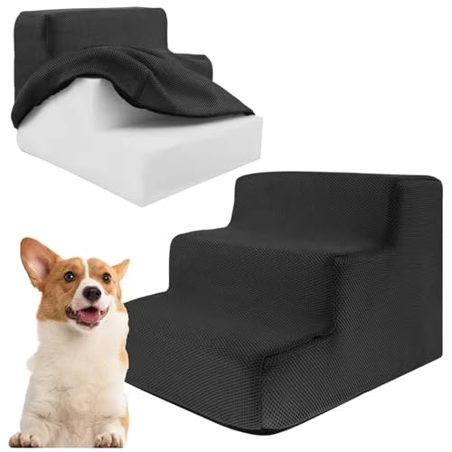 Hundestufen für Bett, 3 Schritte weiche Hundetreppe mit Abnehmbarer Abdeckung und Nicht-Schlupfboden, waschbare Treppenleiter für Sofa niedrige Bett Couch Hundestufen für Bett, 3 Schritte weiche Hundetreppe mit Abnehmbarer Abdeckung und Nicht-Schlupfboden, waschbare Treppenleiter für Sofa niedrige Bett Couch von PIUpiuLIANG