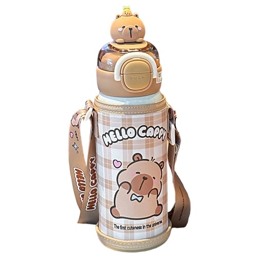 PIUpiuLIANG Capybara Wasserflasche mit Deckel & Stroh 520 ml Edelstahl Süßwasserflasche tragbarer Trinkbecher mit Tassenhülle und Riemen für Büroschule Reisebereich Mädchen PIUpiuLIANG Capybara Wasserflasche mit Deckel & Stroh 520 ml Edelstahl Süßwasserflasche tragbarer Trinkbecher mit Tassenhülle und Riemen für Büroschule Reisebereich Mädchen von PIUpiuLIANG